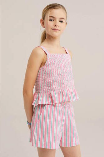 WE Fashion gestreepte mouwloze top roze Meisjes Polyester Vierkante hals