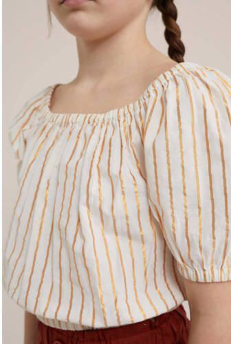 WE Fashion gestreepte off shoulder top brons wit Streep 110 116 - Foto 2