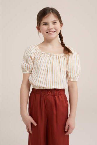WE Fashion gestreepte off shoulder top brons wit Streep 110 116
