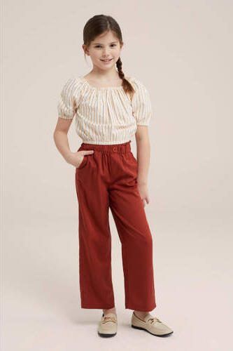 WE Fashion gestreepte off shoulder top brons wit Streep 110 116 - Foto 3