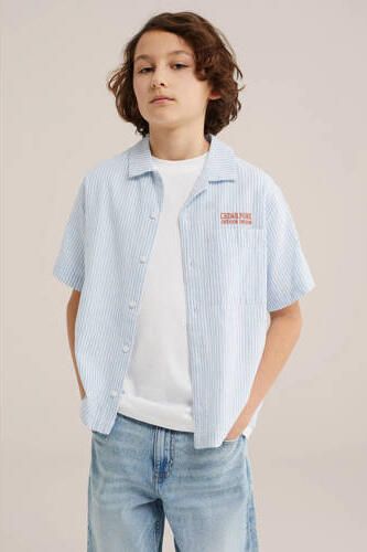 WE Fashion gestreepte overshirt lichtblauw Overhemd Jongens Katoen Klassieke kraag