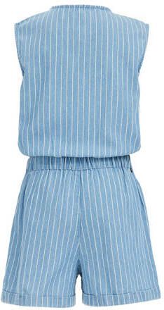 WE Fashion gestreepte playsuit light blue denim Blauw Meisjes Katoen Ronde hals 110 116
