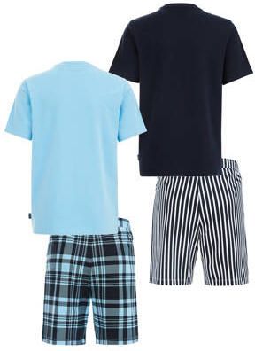 WE Fashion gestreepte shortama blauw Jongens Stretchkatoen Ronde hals Streep 134 140
