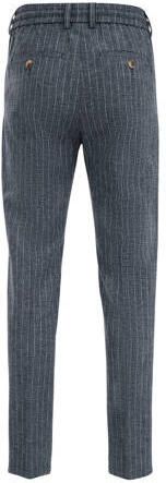 WE Fashion gestreepte slim fit broek donkerblauw Jongens Linnen Streep 128