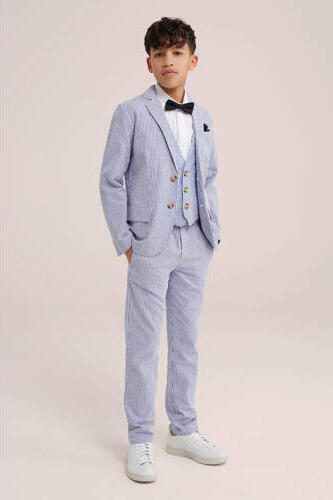 WE Fashion gestreepte slim fit broek lichtblauw Jongens Katoen Streep 110 - Foto 3