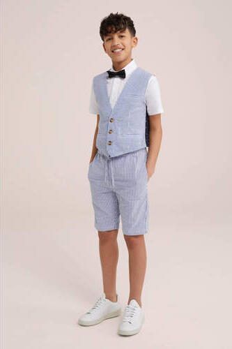 WE Fashion gestreepte slim fit casual short navy wit Korte broek Blauw Jongens Katoen 104 - Foto 3