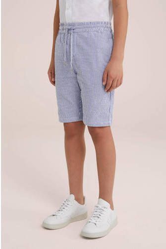 WE Fashion gestreepte slim fit casual short navy wit Korte broek Blauw Jongens Katoen 104 - Foto 2