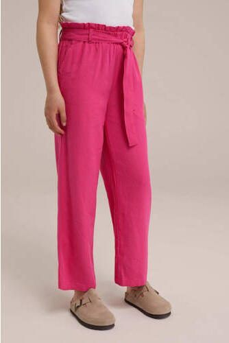 WE Fashion gestreepte straight fit broek roze Meisjes Viscose Streep 146 - Foto 3