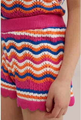 WE Fashion gestreepte straight fit casual short roze wit oranje Korte broek Multi Meisjes Katoen 170 176
