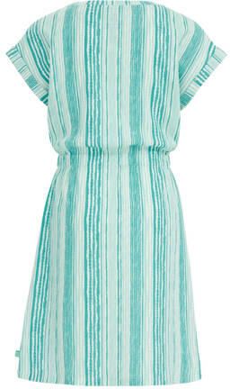 WE Fashion gestreepte T-shirtjurk petrol groen lichtblauw Meisjes Polyester Ronde hals 158 164