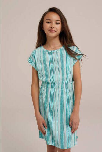 WE Fashion gestreepte T-shirtjurk petrol groen lichtblauw Meisjes Polyester Ronde hals 158 164 - Foto 2