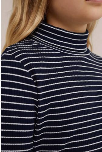 WE Fashion gestreepte top donkerblauw wit Meisjes Katoen Col Streep 110 116 - Foto 4