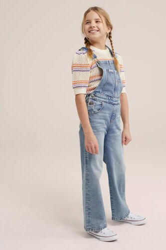 WE Fashion gestreepte top ecru Beige Meisjes Katoen Ronde hals Streep 110 116