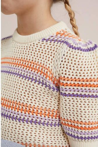 WE Fashion gestreepte top ecru Beige Meisjes Katoen Ronde hals Streep 110 116 - Foto 2
