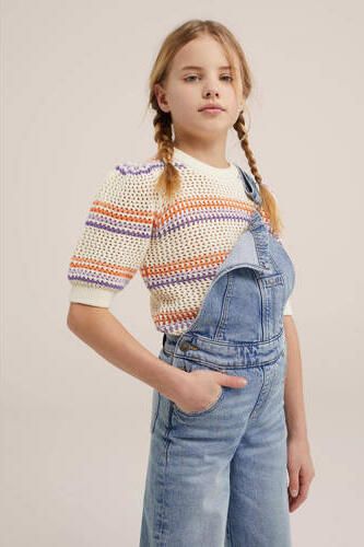 WE Fashion gestreepte top ecru Beige Meisjes Katoen Ronde hals Streep 110 116 - Foto 3