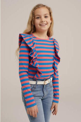 WE Fashion gestreepte trui oranje blauw Longsleeve Meisjes Katoen Ronde hals 110 116