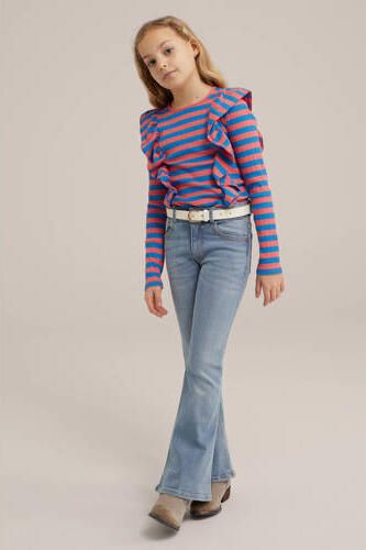 WE Fashion gestreepte trui oranje blauw Longsleeve Meisjes Katoen Ronde hals 110 116 - Foto 2