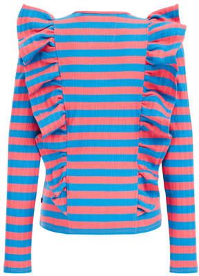 WE Fashion gestreepte trui oranje blauw Longsleeve Meisjes Katoen Ronde hals 110 116 - Foto 3