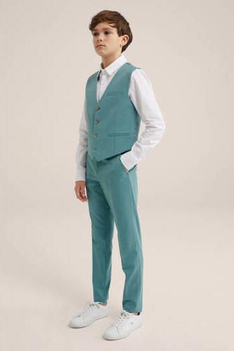 WE Fashion gilet aqua Blauw Jongens Polyester V-hals Effen 110 116