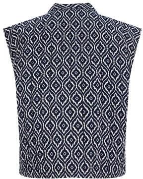 WE Fashion gilet donkerblauw wit Meisjes Gerecycled polyester V-hals All over print 146 152