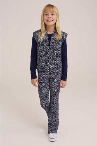 WE Fashion gilet donkerblauw wit Meisjes Gerecycled polyester V-hals All over print 146 152 - Foto 3