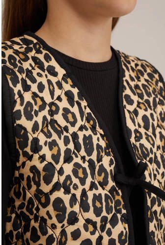 WE Fashion gilet met panterprint bruin zwart Beige Meisjes Polyester V-hals 110 116 - Foto 2