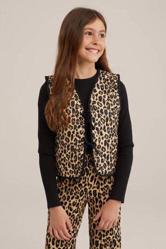 WE Fashion gilet met panterprint bruin zwart Beige Meisjes Polyester V-hals 110 116 - Foto 3