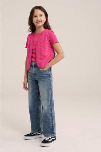 WE Fashion gilet roze Meisjes Katoen V-hals Effen 110 116
