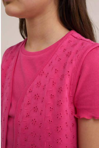 WE Fashion gilet roze Meisjes Katoen V-hals Effen 110 116 - Foto 2