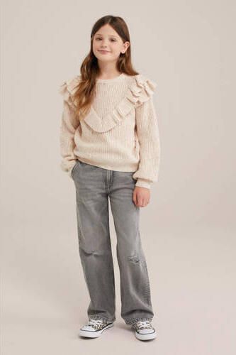 WE Fashion high waist straight fit jeans grey denim Grijs Effen 140
