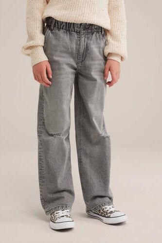 WE Fashion high waist straight fit jeans grey denim Grijs Effen 140 - Foto 2