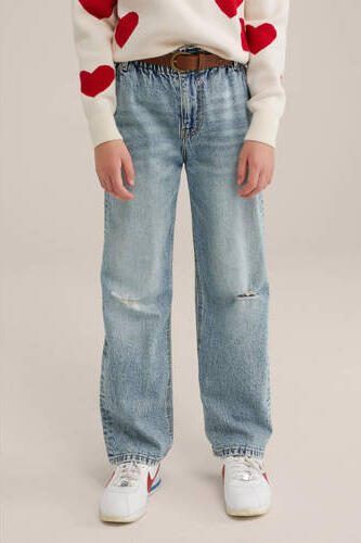 WE Fashion high waist straight fit jeans light blue denim Blauw Effen 122 - Foto 2