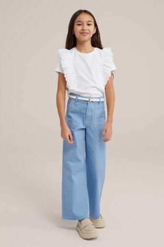 WE Fashion high waist wide leg jeans blauw Meisjes Denim Effen 104