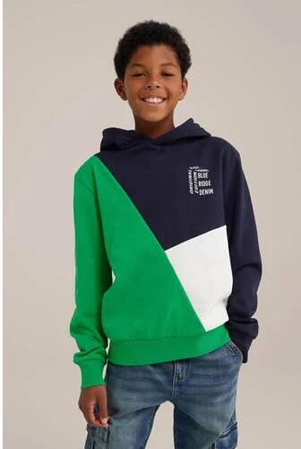 WE Fashion hoodie groen Trui Jongens Sweat Capuchon Meerkleurig 170 176
