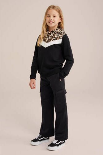 WE Fashion hoodie zwart Trui Meisjes Sweat Capuchon Meerkleurig 110 116