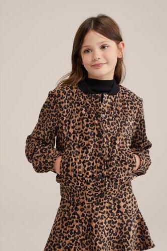 WE Fashion jasje met panterprint bruin zwart Meisjes Polyester Ronde hals 134 140 - Foto 2