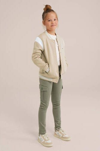 WE Fashion jasje zand wit Beige Meisjes Katoen Ronde hals Meerkleurig 146 152