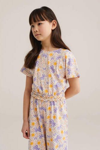 WE Fashion jumpsuit beige Meisjes Katoen Ronde hals All over print