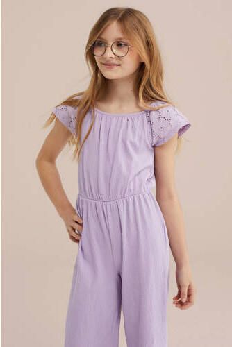WE Fashion jumpsuit lila Paars Meisjes Katoen Ronde hals Effen