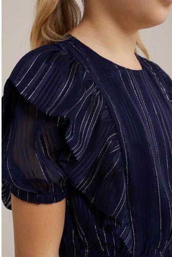 WE Fashion jurk donkerblauw Meisjes Polyester Ronde hals Effen 110 116 - Foto 2