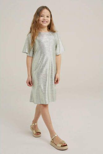 WE Fashion jurk goud Meisjes Polyester Ronde hals Effen 110 116 - Foto 3