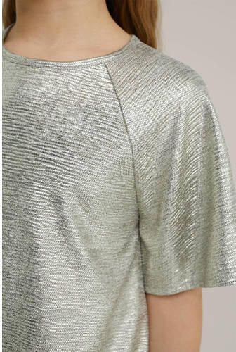 WE Fashion jurk goud Meisjes Polyester Ronde hals Effen 110 116 - Foto 2