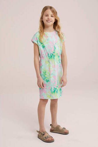 WE Fashion jurk met all over print aqua Meisjes Katoen Ronde hals All over print 158 164 - Foto 3