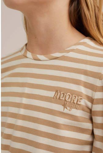 WE Fashion jurk met all over print beige multicolor Meisjes Stretchkatoen Ronde hals 146 152 - Foto 2
