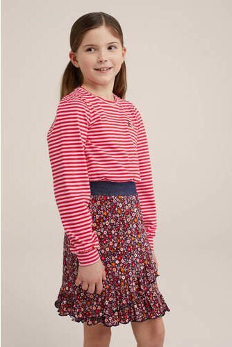 WE Fashion jurk met all over print en borduursels multicolor Roze Meisjes Katoen Ronde hals 110 116 - Foto 2