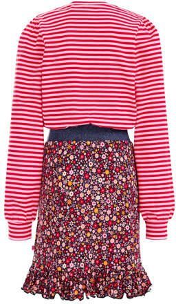 WE Fashion jurk met all over print en borduursels multicolor Roze Meisjes Katoen Ronde hals 110 116 - Foto 3