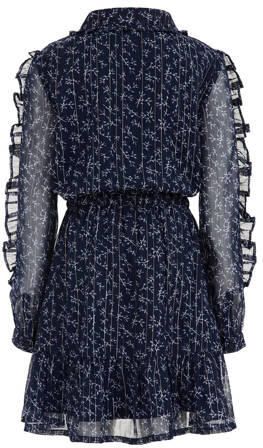 WE Fashion jurk met all over print en glitters donkerblauw Meisjes Gerecycled polyester Klassieke kraag 92