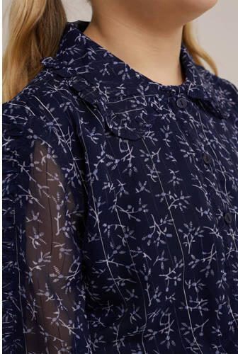 WE Fashion jurk met all over print en glitters donkerblauw Meisjes Gerecycled polyester Klassieke kraag 92 - Foto 3