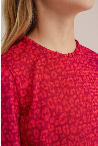 WE Fashion jurk met all over print en plooien rood Meisjes Polyester Ronde hals 134 140 - Foto 2