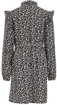 WE Fashion jurk met all over print en ruches rood roze Zwart Meisjes Viscose Klassieke kraag 110 116 - Foto 3